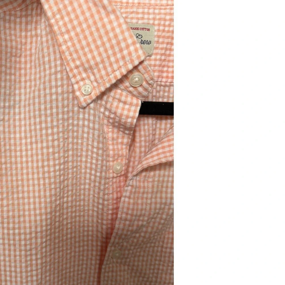J Crew Mens Medium Seersucker 100% Organic Cotton Button Down Shirt Gingham